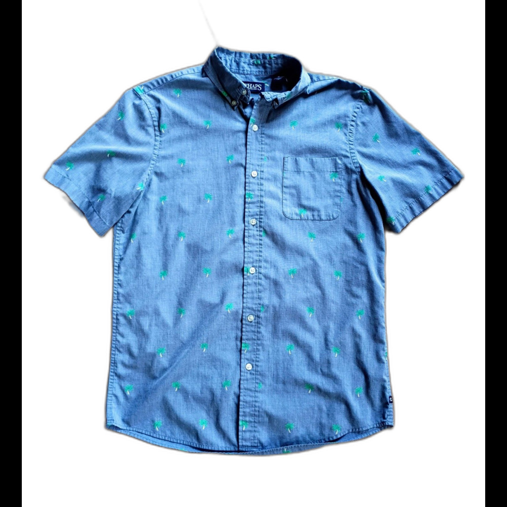 Chaps Palm Tree Print Short Sleeve Shirt Men's Medium